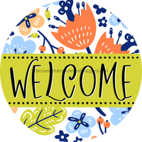 Thumbnail for Welcome Wreath Sign, Spring Floral Wreath, DECOE-4119, 10 metal Round