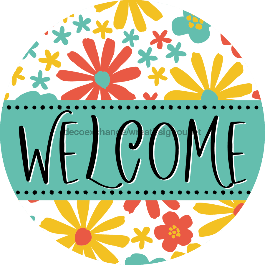 Welcome Wreath Sign, Spring Floral Wreath, DECOE-4120, 10