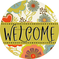 Thumbnail for Welcome Wreath Sign, Spring Floral Wreath, DECOE-4121, 10 metal Round