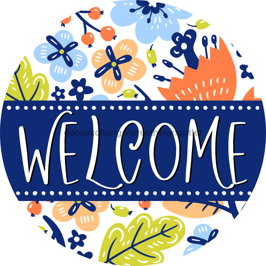 Welcome Wreath Sign, Spring Floral Wreath, VINYL-DECOE-4114, 10