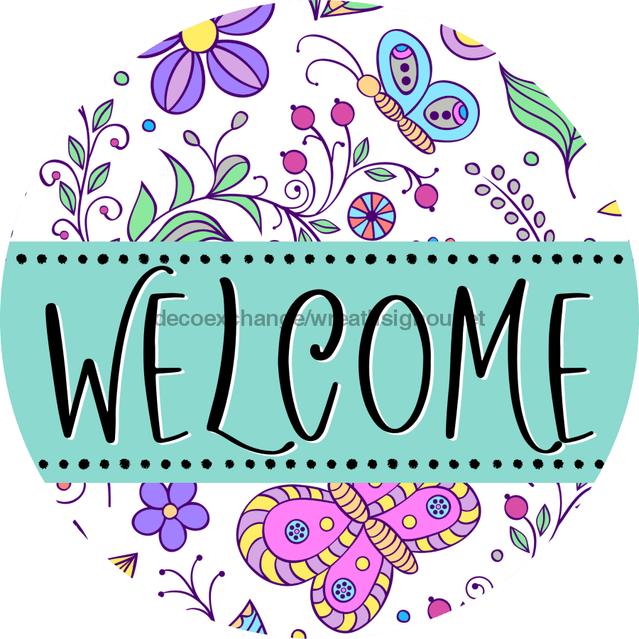 Welcome Wreath Sign, Spring Floral Wreath, DECOE-4115, 10 vinyl Round