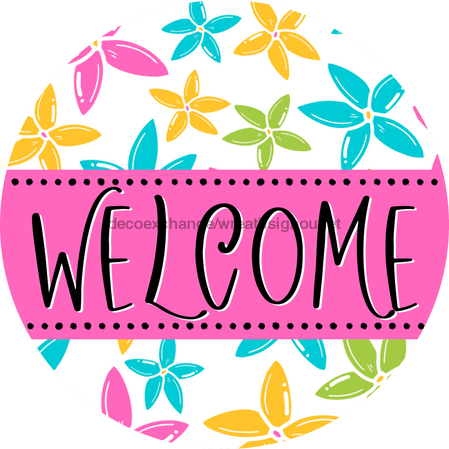 Welcome Wreath Sign, Summer Wreath, DECOE-4126-B, 8 metal Round