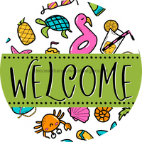 Thumbnail for Welcome Wreath Sign, Summer Wreath, Pool Sign, DECOE-4125-B, 8 metal Round