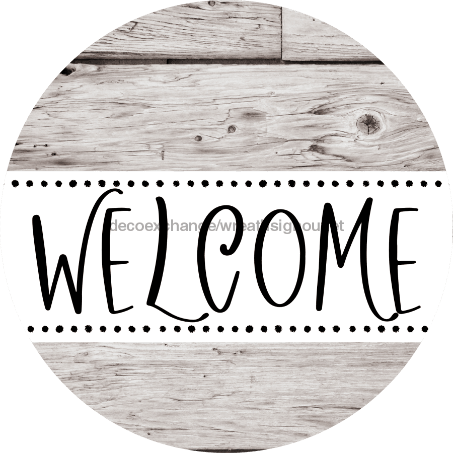 Welcome Wreath Sign, Wood Stain Wreath, DECOE-4145, 10 metal Round