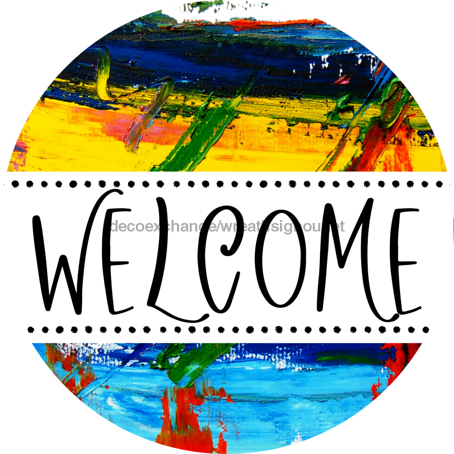 Welcome Wreath Sign, Wood Stain Wreath, DECOE-4147, 10 vinyl Round