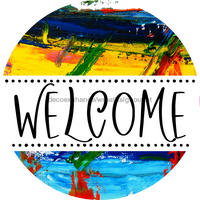 Thumbnail for Welcome Wreath Sign, Wood Stain Wreath, DECOE-4147, 10 vinyl Round