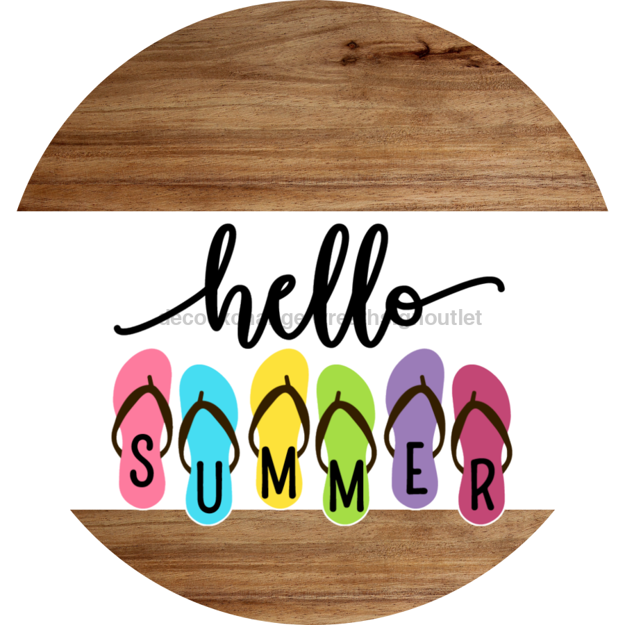 White Hello Summer Flip Flop Door Hanger Dco-01644-Dh-W 18’ Round Wood