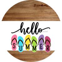 Thumbnail for White Hello Summer Flip Flop Door Hanger Dco-01644-Dh-W 18’ Round Wood