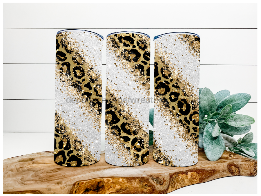 White Leopard Tumbler, 20 oz Skinny Tumbler - DECOETUMBLER-124