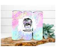 Thumbnail for #WifeLife Tumbler, Holographic Leopard Tumbler 20 oz Skinny Tumbler - DECOETUMBLER-235