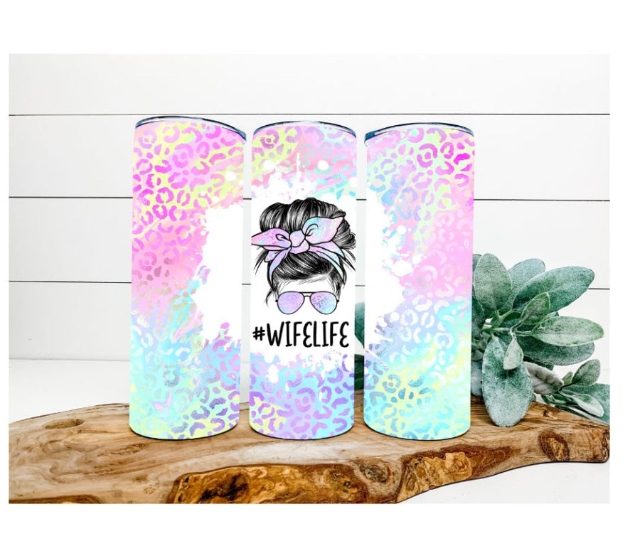 #WifeLife Tumbler, Holographic Leopard Tumbler 20 oz Skinny Tumbler - DECOETUMBLER-235