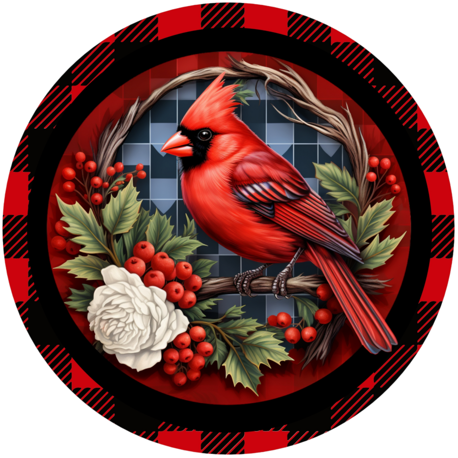 Winter Cardinal 10" Metal Wreath Sign - DECOE-4798