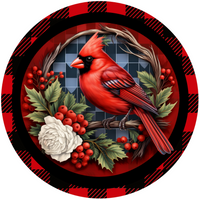 Thumbnail for Winter Cardinal 10" Metal Wreath Sign - DECOE-4798
