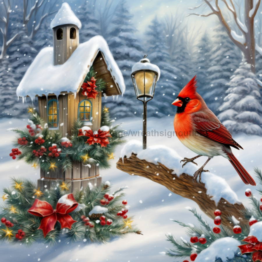 Winter Cardinal 10x10" Metal Wreath Sign - DECOE-4804