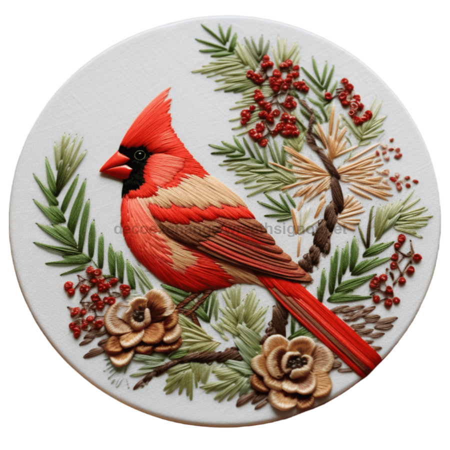 Winter Cardinal 10" Metal Wreath Sign - DECOE-4867