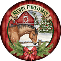 Thumbnail for Winter Christmas Horse 10" Metal Wreath Sign - DECOE-4776