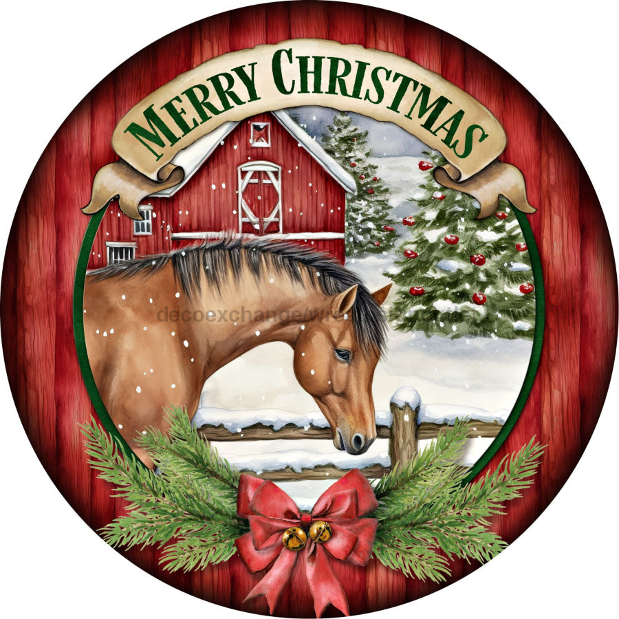 Winter Christmas Horse 10" Metal Wreath Sign - DECOE-4776