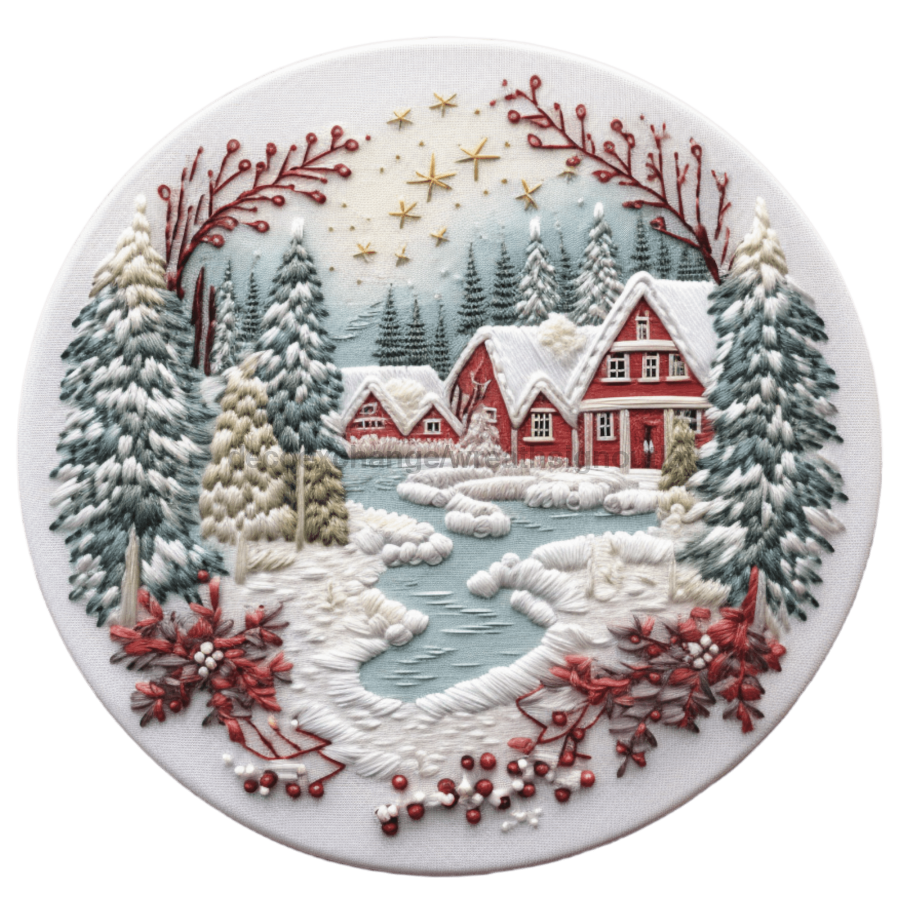 Winter Christmas Scene 10" Metal Wreath Sign - DECOE-4872