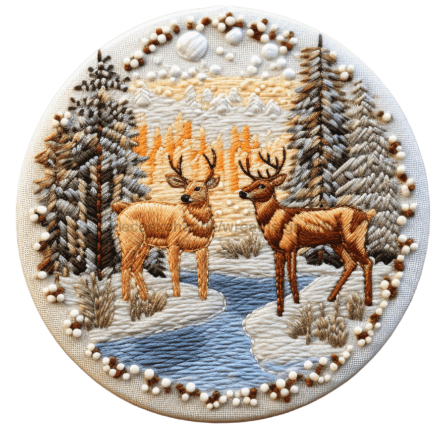 Winter Christmas Scene 10" Metal Wreath Sign - DECOE-4873