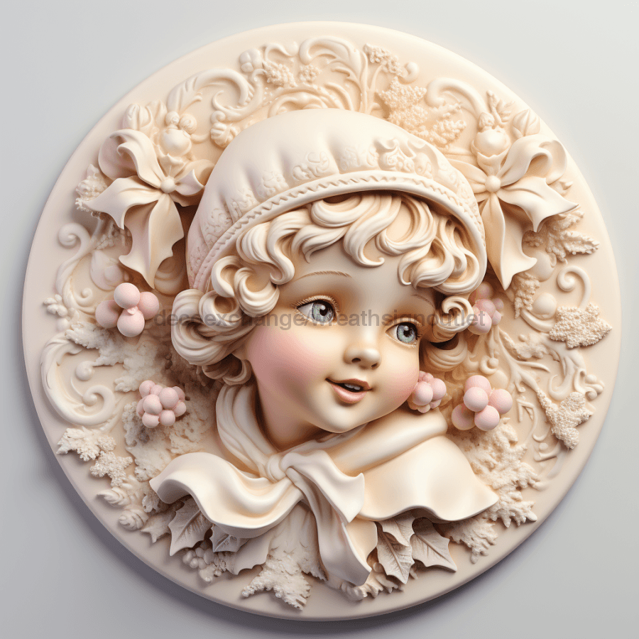 Winter Sign Cute Girl Dco-00644 For Wreath 10 Round Metal