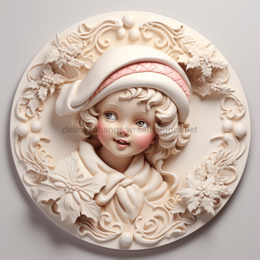 Winter Sign Cute Girl Dco-00645 For Wreath 10 Round Metal