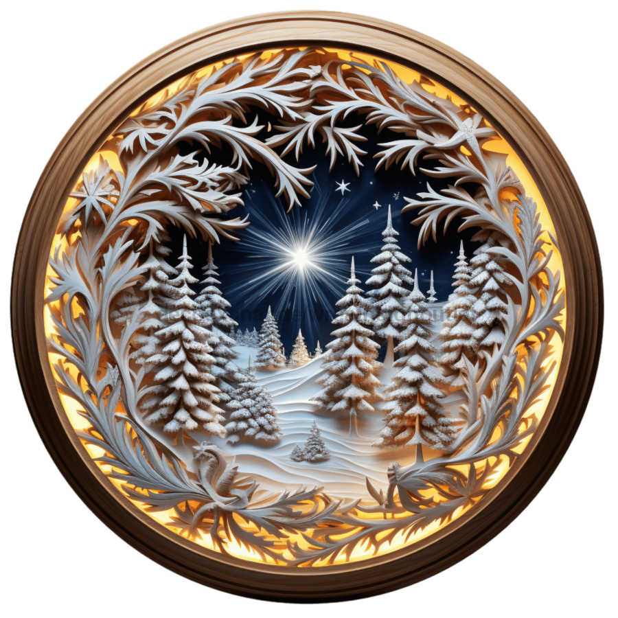Winter Lighted Scene 10" Metal Wreath Sign - DECOE-4899