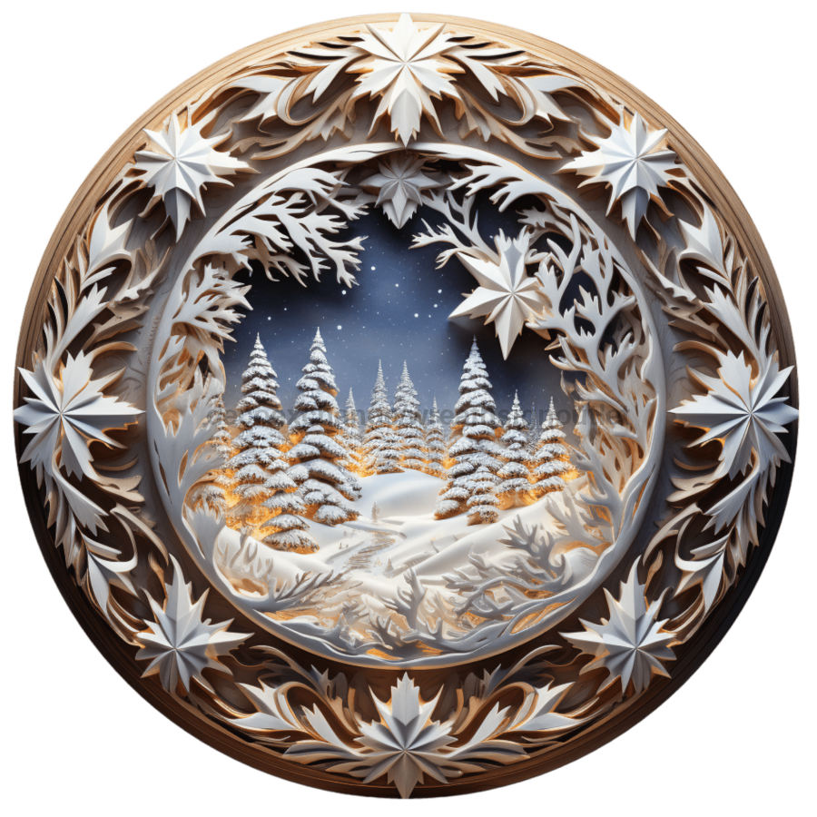 Winter Lighted Scene 10" Metal Wreath Sign - DECOE-4900