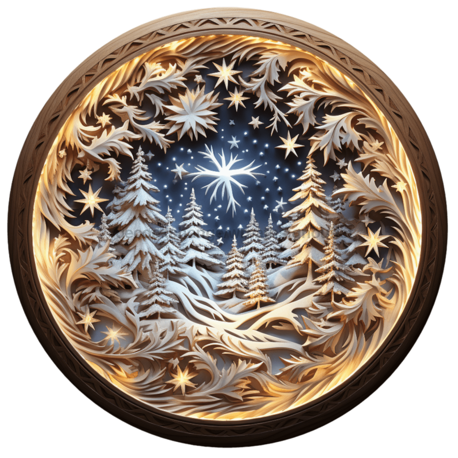 Winter Lighted Scene 10" Metal Wreath Sign - DECOE-4902