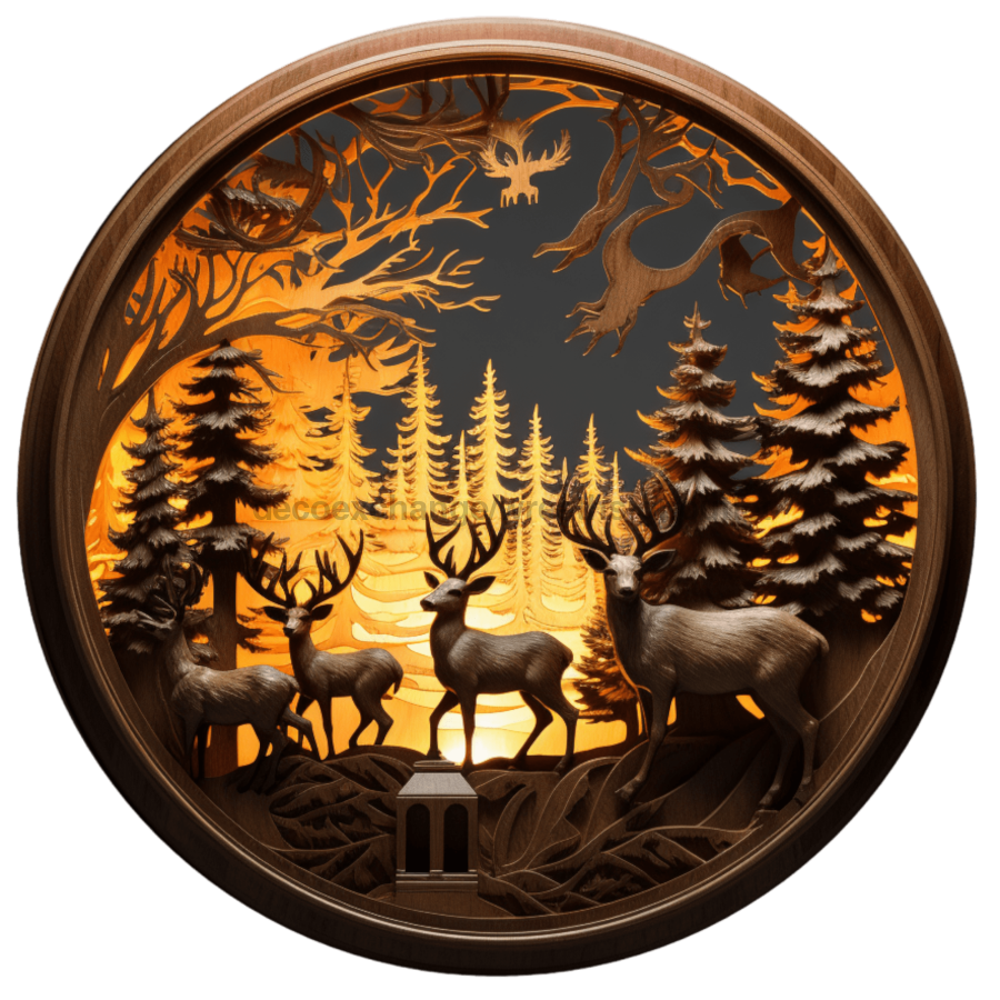 Winter Lighted Scene 10" Metal Wreath Sign - DECOE-4923
