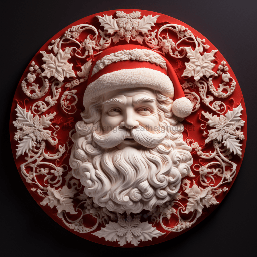 Winter Sign Red Santa Dco-00652 For Wreath 10 Round Metal