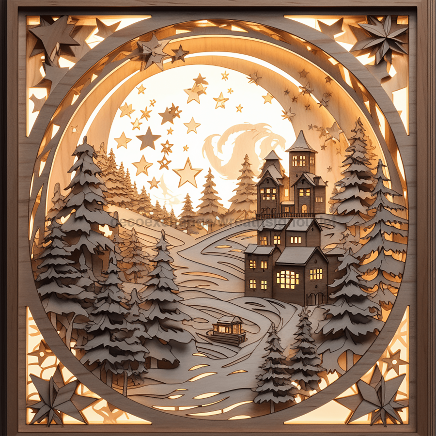 Winter Scenery 10x10" Metal Wreath Sign - DECOE-5153