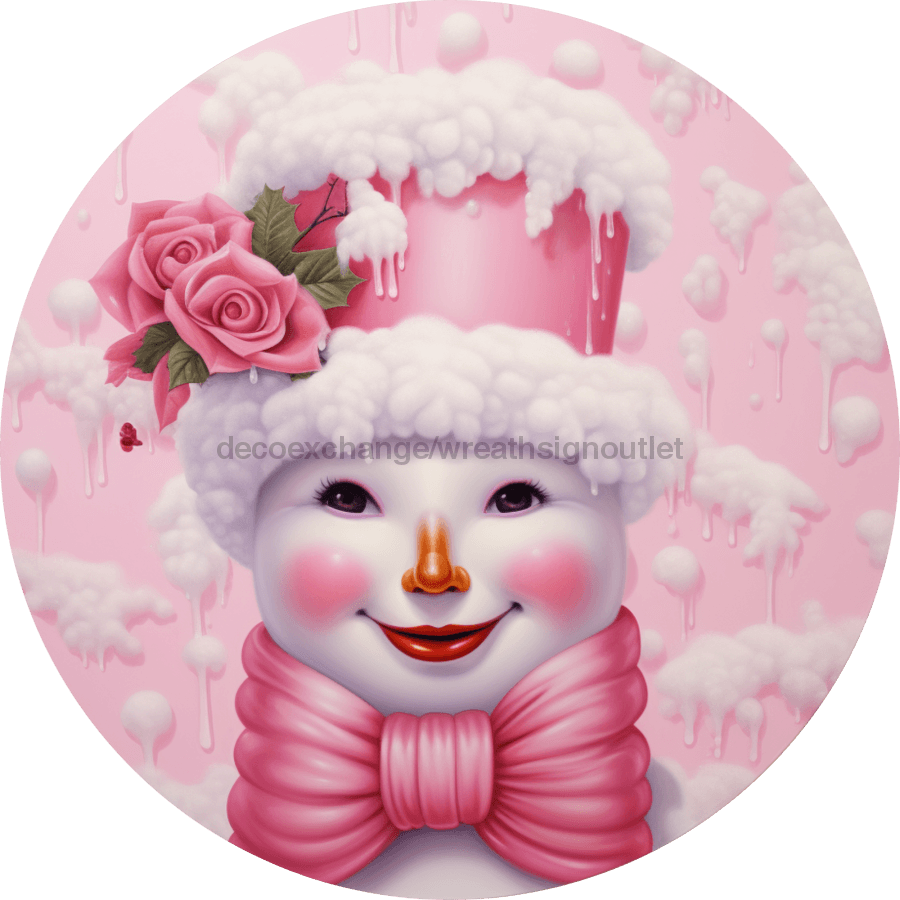 Winter Sign, Snowman Sign, DCO-00502, Sign For Wreath, 10" Round Metal Sign - DecoExchange®