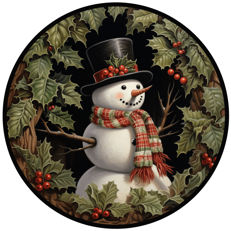 Winter Sign, Snowman Sign, DCO-00513, Sign For Wreath, 10" Round Metal Sign - DecoExchange®