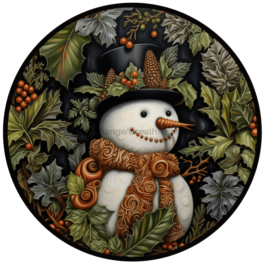 Winter Sign, Snowman Sign, DCO-00514, Sign For Wreath, 10" Round Metal Sign - DecoExchange®