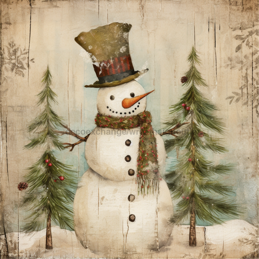 Winter Snowman Vintage 10x10" Metal Wreath Sign - OAW-0007
