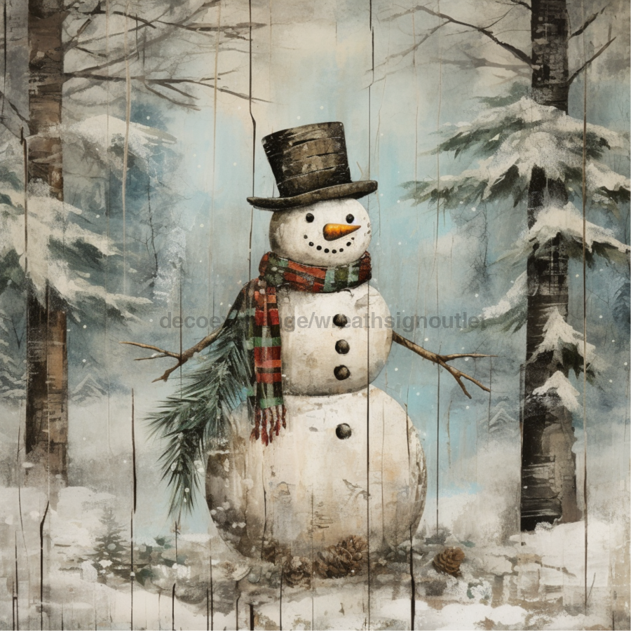 Winter Snowman Vintage 10x10" Metal Wreath Sign - OAW-0016