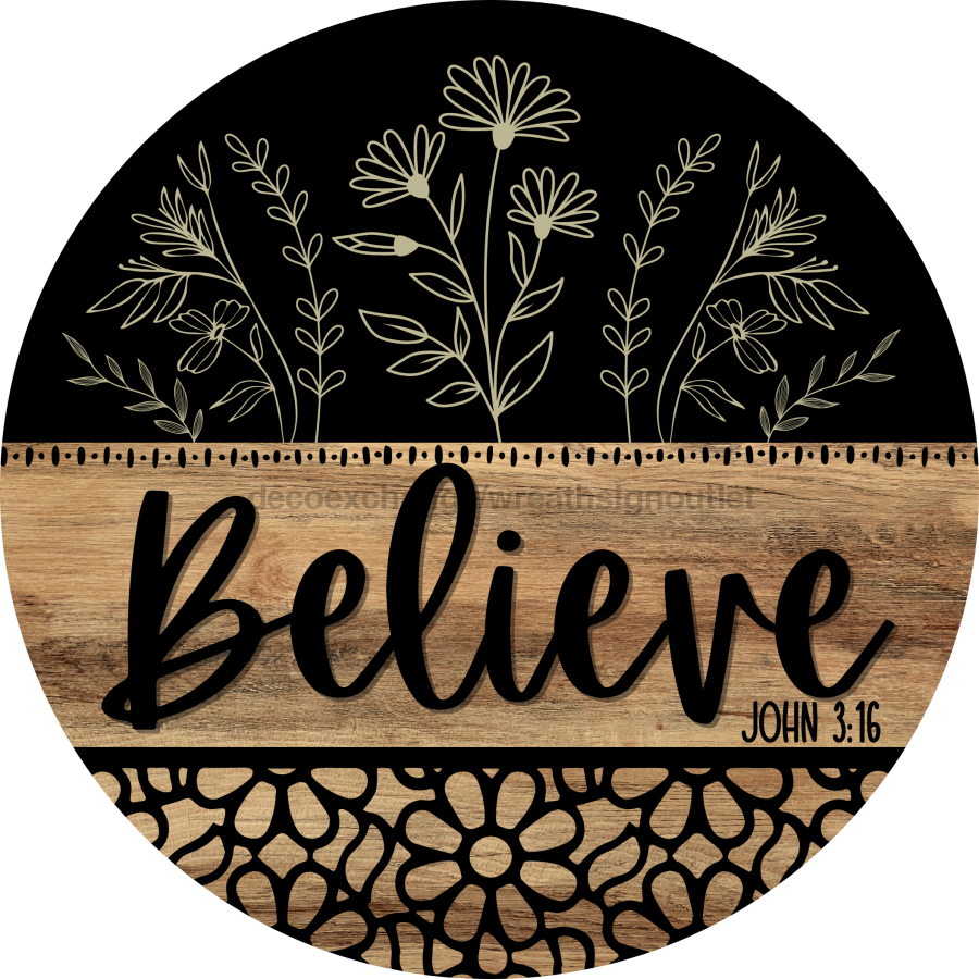 Wooden Believe Door Hanger, DCO-13734-DH, 18in Wood Sign