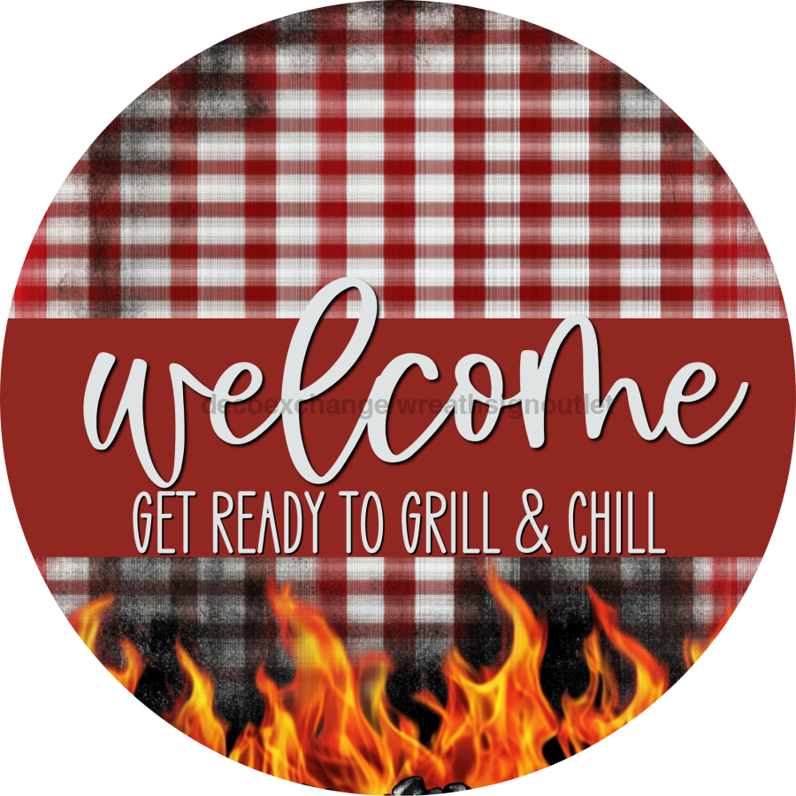 Wooden Fathers Day Grill and Chill Door Hanger, DCO-13690-DH, 18in Wood Sign