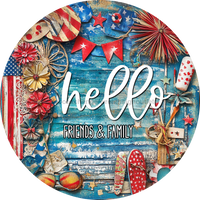 Thumbnail for Wooden Hello Patriotic Door Hanger, DCO-13687-DH, 18in Wood Sign
