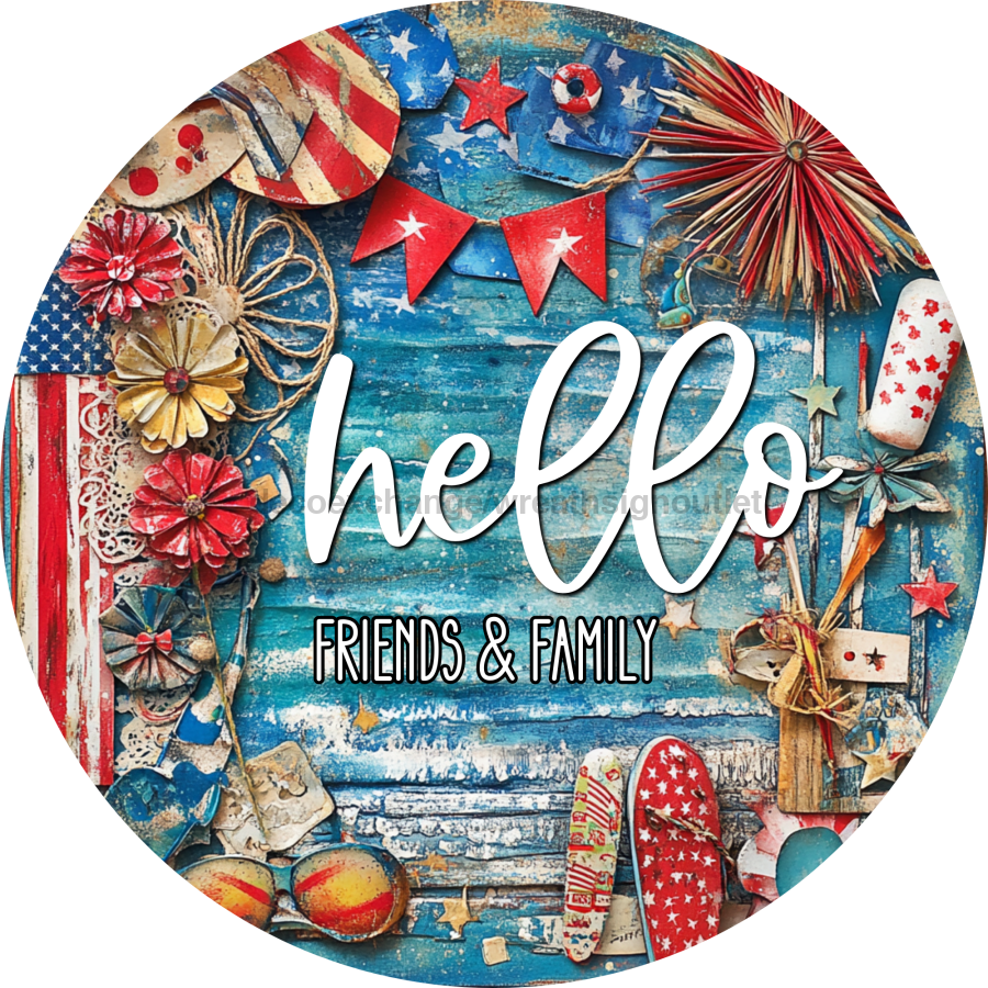 Wooden Hello Patriotic Door Hanger, DCO-13687-DH, 18in Wood Sign