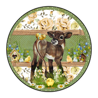 Thumbnail for Wreath Animal Calf in Field 10" Vinyl Wreath Sign - DECOE-072