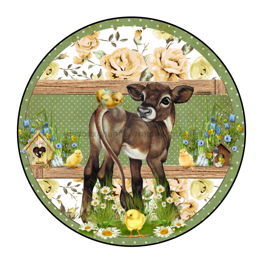Wreath Animal Calf in Field 10" Vinyl Wreath Sign - DECOE-072