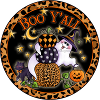 Thumbnail for Boo Y'all 12" Metal Wreath Sign - DECOE-021