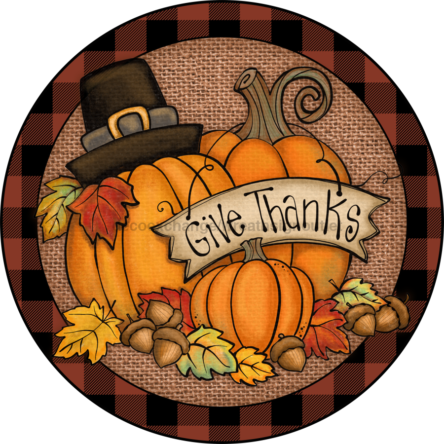 Give Thanks 12" Metal Wreath Sign - DECOE-022