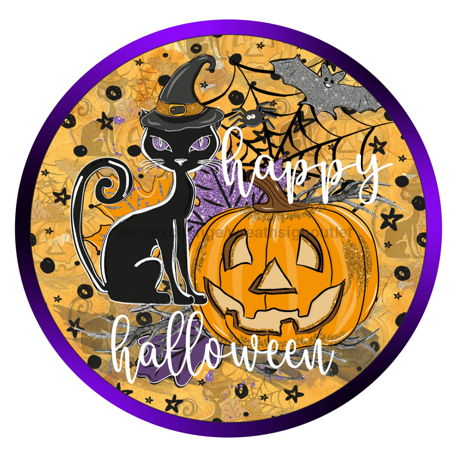 Happy Halloween 12" Metal Wreath Sign - Decoe-062