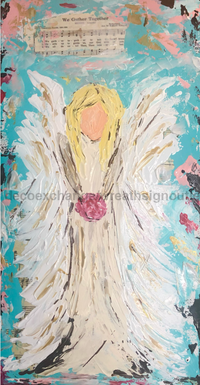 Thumbnail for Hand drawn Angel Religious 12x6" Wreath Sign - CH-004