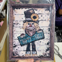 Thumbnail for Framed Scarecrow lighter Fall 8x10" Metal Wreath Sign - CH-014D