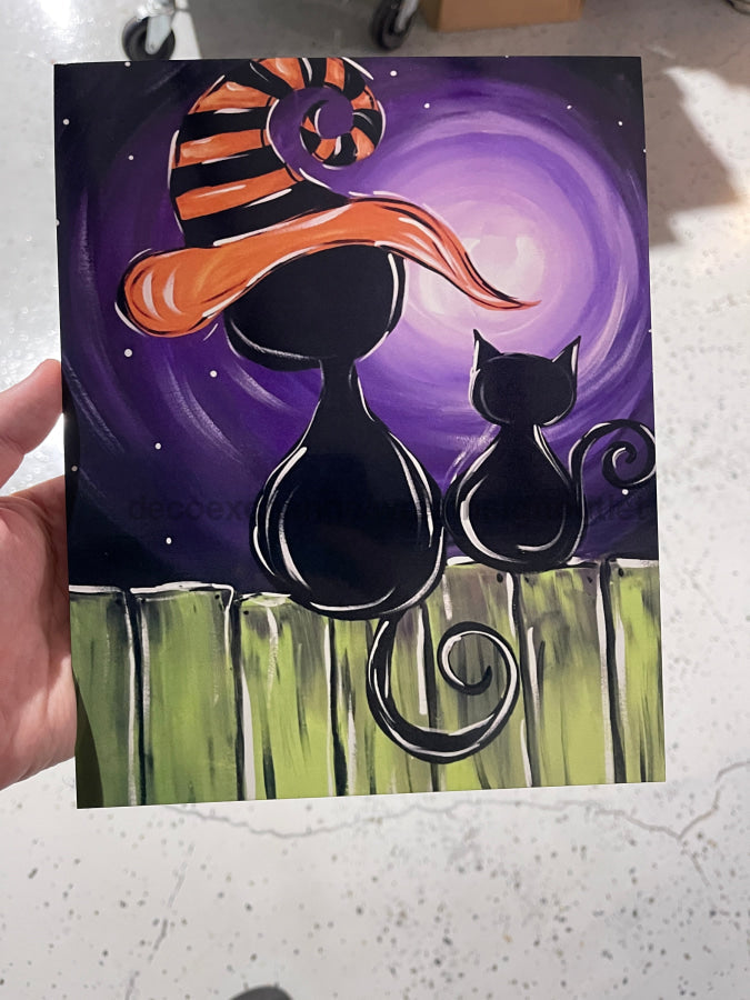 Halloween Cat On Fence Green Exclusive 8x10" Metal Wreath Sign - CH-007