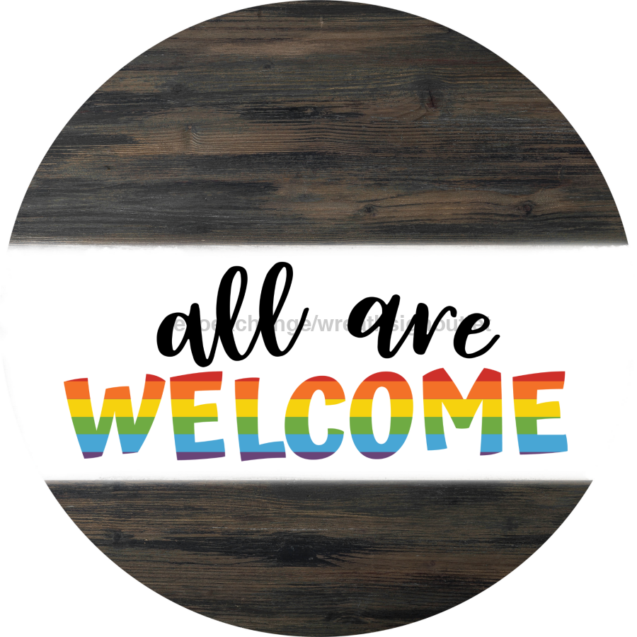 Wreath Sign, All Are Welcome, Pride Sign, DECOE-1035-DH, Sign For Wrea ...