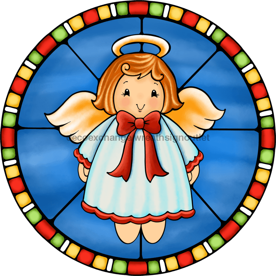 Wreath Sign, Angel Sign, Christmas Sign, Stained Glass, DECOE-1100, Sign For Wreath 12 round, metal sign, christmas